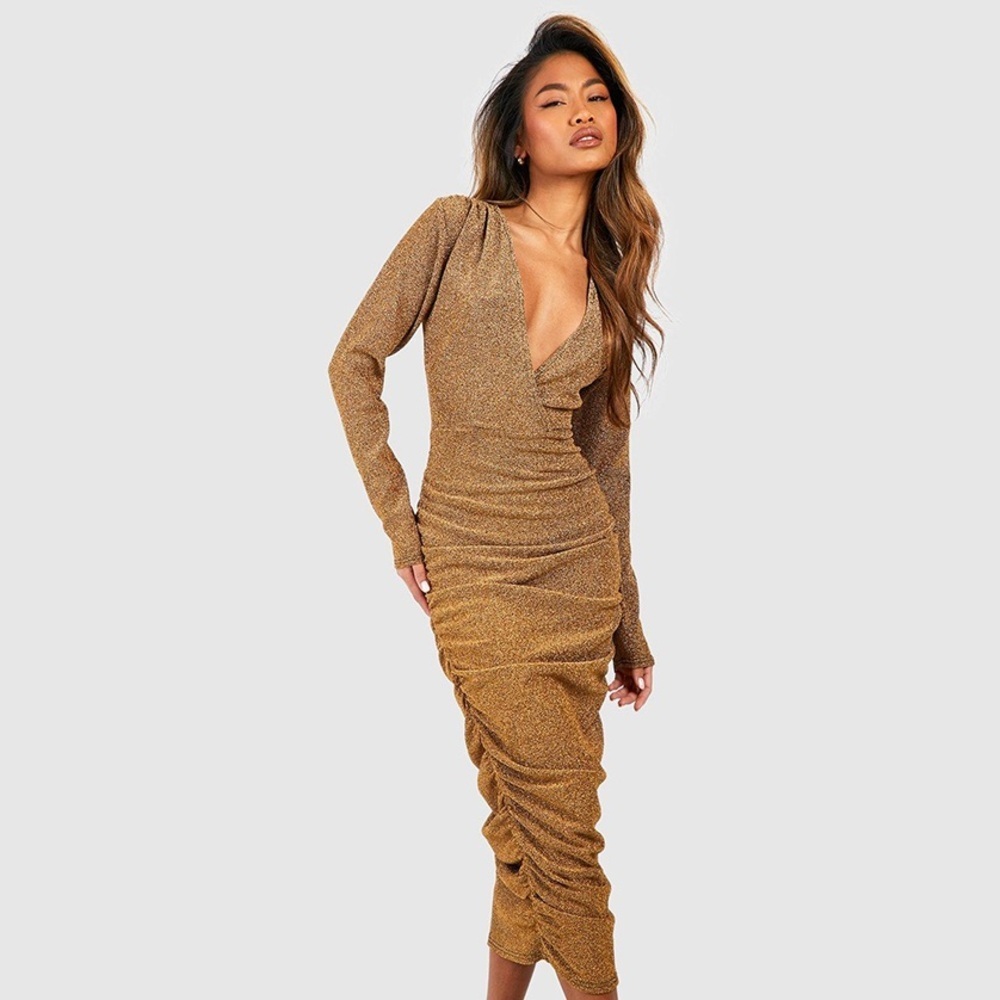 Elegant Gold Long Sleeve Dress